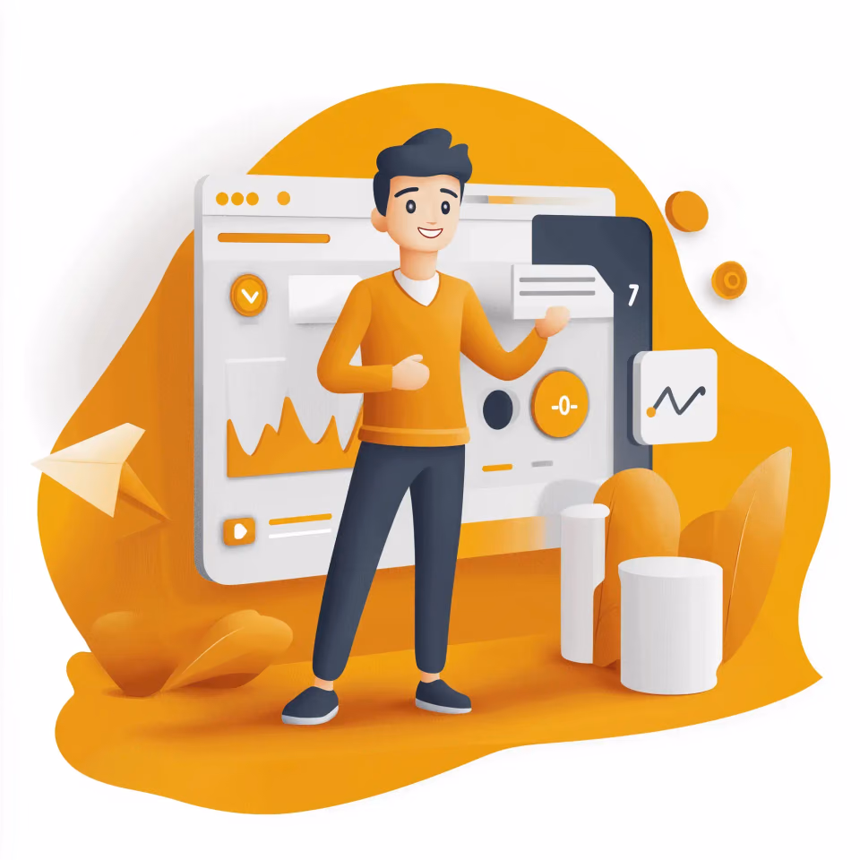 Illustration of SEO analytics, search visibility, and business growth